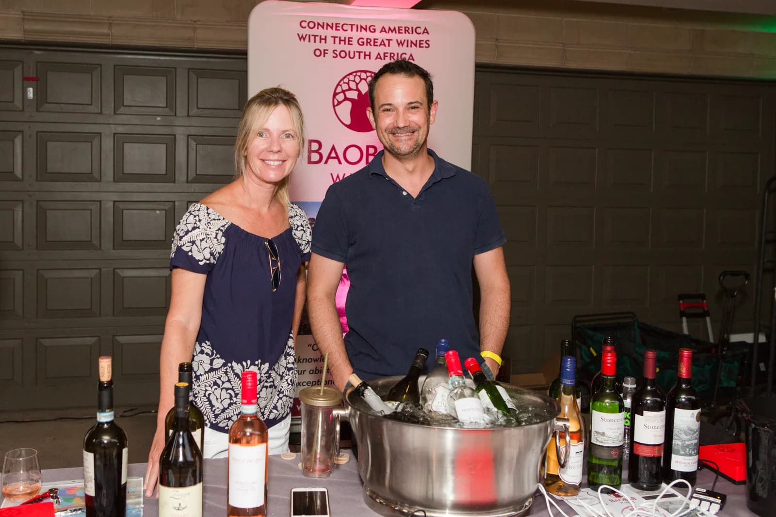 Pouring at the Baobab Wines table during a US trade tasting