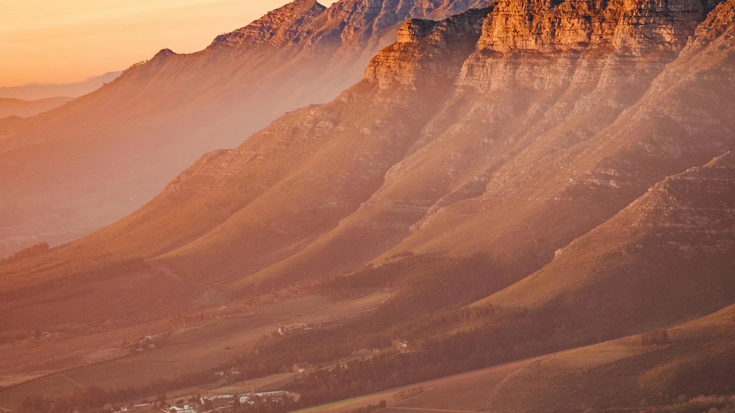 Cape mountains at golden hour above the Stellenbosch valley