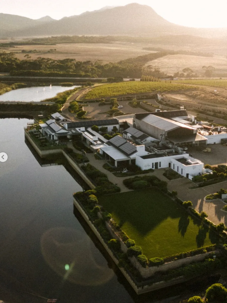 Aerial view of the Benguela Cove estate on the shores of the Walker Bay lagoon