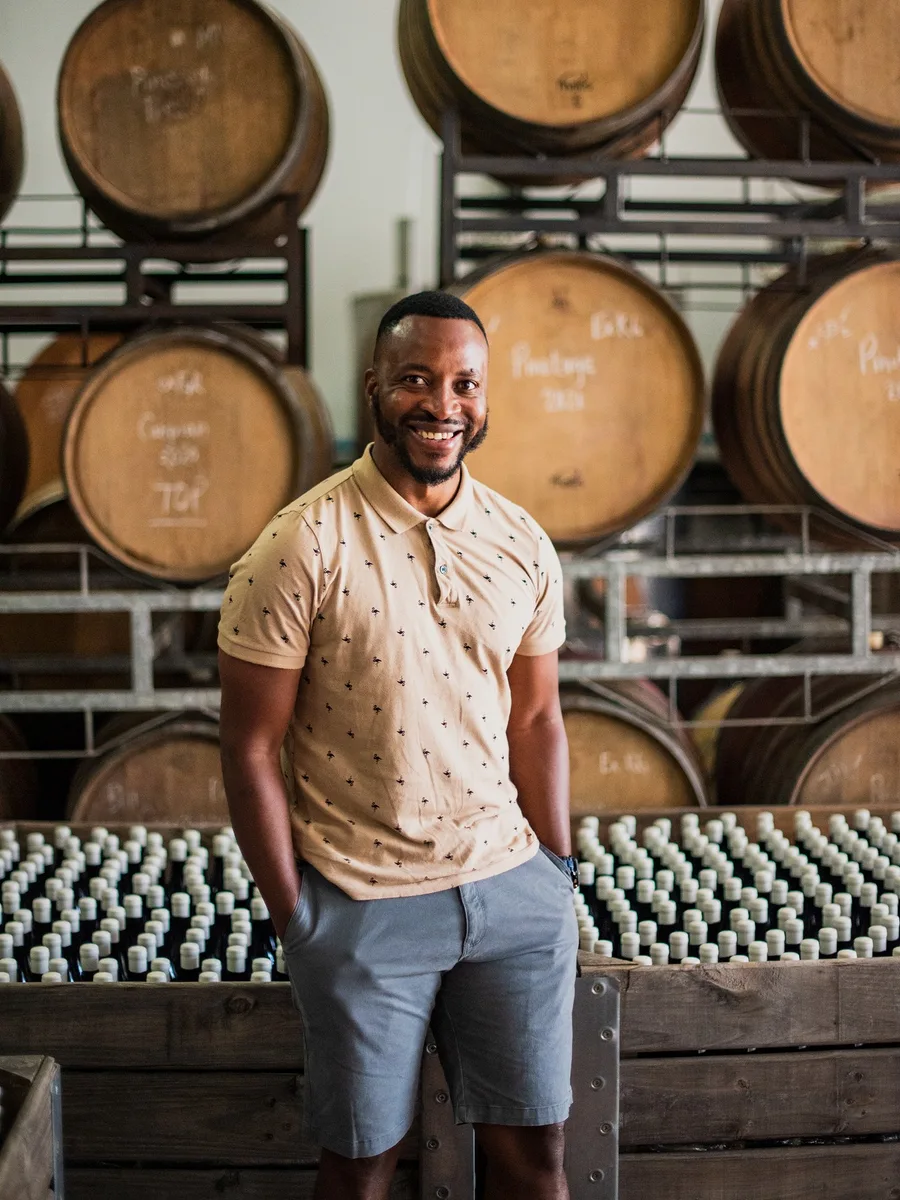 Tinashe Nyamudoka, founder of Kumusha Wines, in the cellar