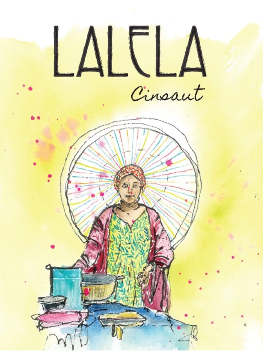 Lalela Cinsaut label artwork - a watercolour portrait framed by a radiant headwrap