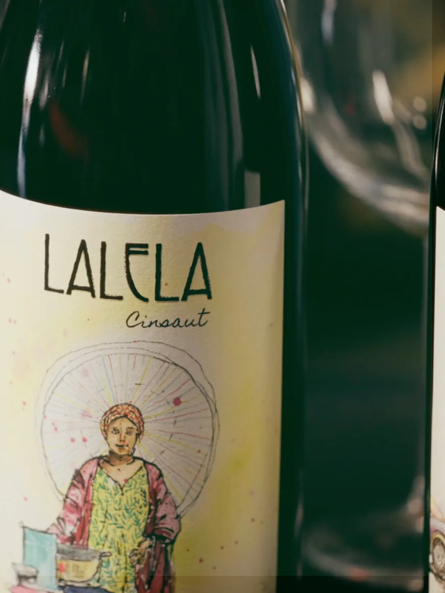 Close-up of the Lalela Cinsaut bottle and label