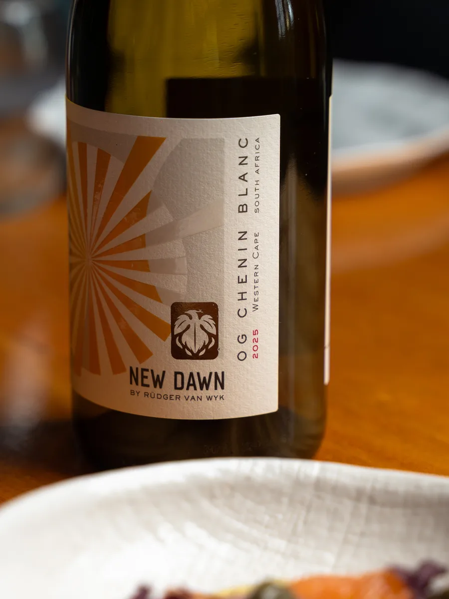 A New Dawn white wine bottle on the table
